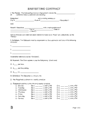 Babysitting Contract Form Template