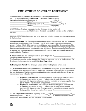 Employment Contract Agreement Form Template