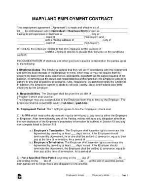 Maryland Employment Contract Form Template
