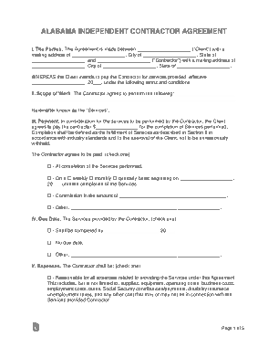 Alabama Independent Contractor Agreement Form Template