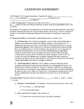 Caregiver Independent Contractor Agreement Form Template