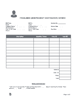 Freelance Independent Contractor Invoice Form Template