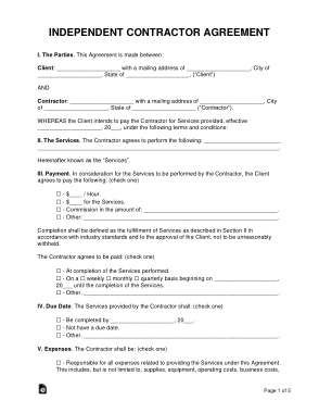 Independent Contractor Agreement Form Free Template