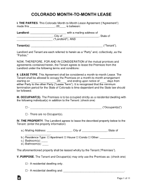 Colorado Month To Month Lease Agreement Form Template