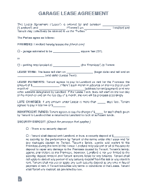 Garage Lease Agreement Form Template