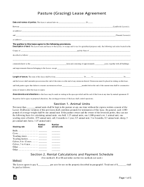 Pasture Grazing Lease Agreement Form Template