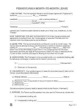 Pennsylvania Month To Month Lease Agreement Form Template