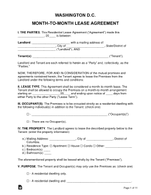 Washington Dc Month To Month Lease Agreement Form Template