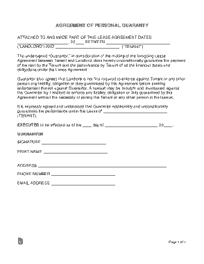 Agreement Of Personal Guaranty Real Estate Form Template