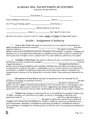 Alabama Real Estate Power Of Attorney Form Template