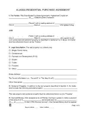 Alaska Residential Real Estate Purchase Agreement Form Template