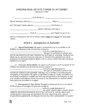 Arizona Real Estate Power Of Attorney Form Template