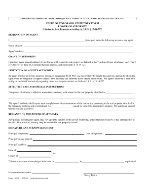 Colorado Real Estate Power Of Attorney Form Template