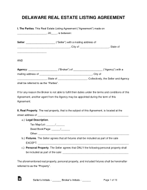 Delaware Real Estate Listing Agreement Form Template