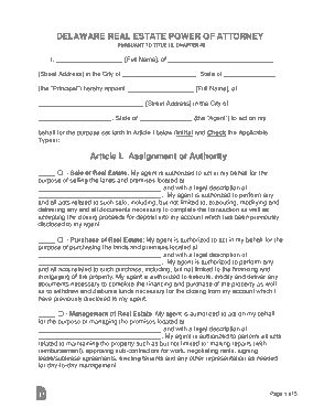 Delaware Real Estate Power Of Attorney Form Template