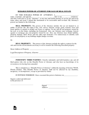 Florida Durable Real Estate Only Power Of Attorney Form Template