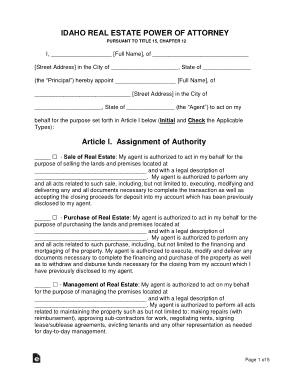 Idaho Real Estate Power Of Attorney Form Template