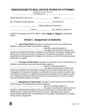 Massachusetts Real Estate Power Of Attorney Form Template