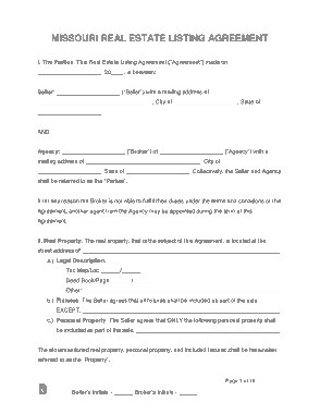 Missouri Real Estate Listing Agreement Form Template