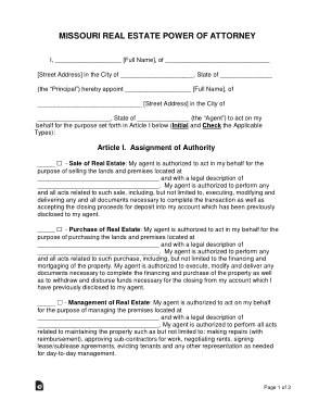 Missouri Real Estate Power Of Attorney Form Template