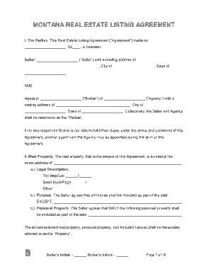 Montana Real Estate Listing Agreement Form Template