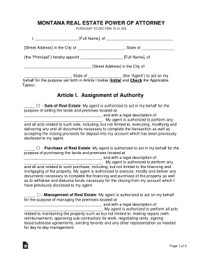 Montana Real Estate Power Of Attorney Form Template