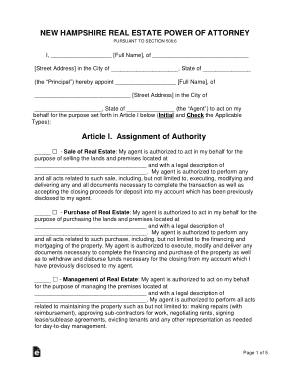 New Hampshire Real Estate Power Of Attorney Form Template