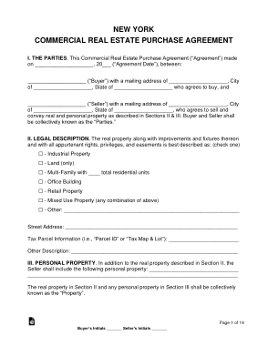 New York Commercial Real Estate Purchase Agreement Form Template