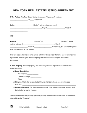 New York Real Estate Listing Agreement Form Template
