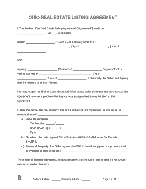 Ohio Real Estate Listing Agreement Form Template