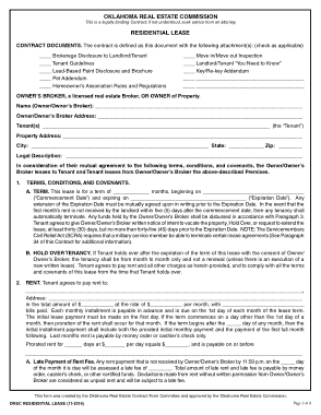 Oklahoma Real Estate Commission Residential Lease Agreement Form Template