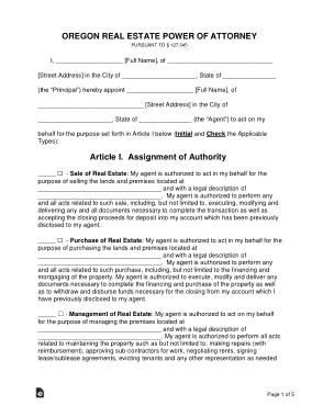 Oregon Real Estate Power Of Attorney Form Template