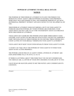 Pennsylvania Real Estate Power Of Attorney Form Template
