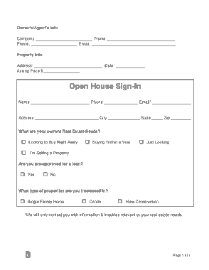 Real Estate Open House Sign In Sheet Detailed Form Template