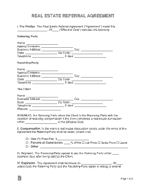 Real Estate Referral Agreement Form Template