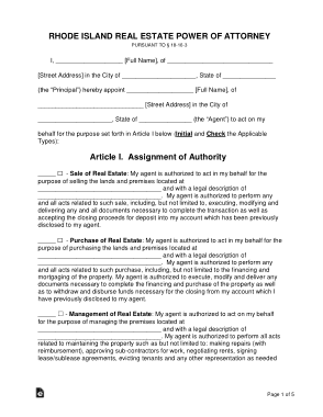 Rhode Island Real Estate Power Of Attorney Form Template