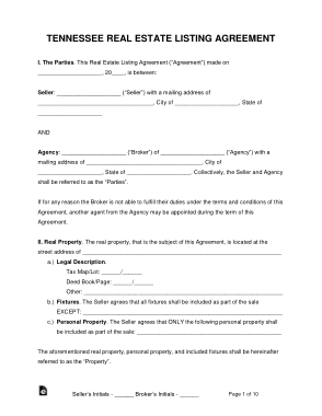 Tennessee Real Estate Listing Agreement Form Template