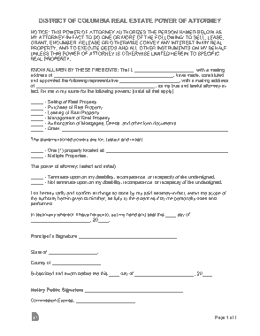 Washington Dc Real Estate Power Of Attorney Form Template