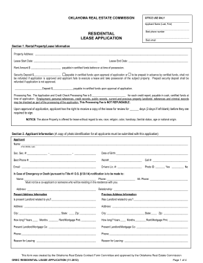 Oklahoma Residential Lease Application Form Template