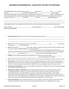 Washington State Residential Lease Option To Purchase Form Template