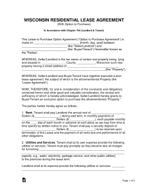 Wisconsin Residential Lease With Option To Purchase Form Template