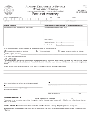 Alabama Motor Vehicle Power Of Attorney Form Mvt 5 13 Form Template