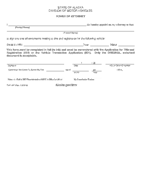 Alaska Department Of Motor Vehicles Power Of Attorney Form 847 Form Template