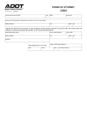 Az Vehicle Power Of Attorney Form 48 1001 Form Template