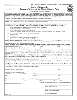 Co Motor Vehicle Power Of Attorney Form Template