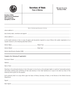 Illinois Motor Vehicle Power Of Attorney Form Template