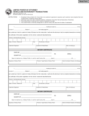 Indiana Motor Vehicle Power Of Attorney Form 01940 Form Template