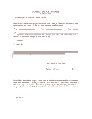 Kansas Motor Vehicle Power Of Attorney Tr41 Form Template