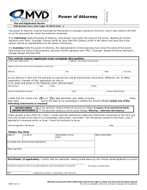 Montana Motor Vehicle Power Of Attorney Form Template