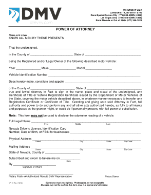 Nevada Motor Vehicle Power Of Attorney Form Vp136 Form Template